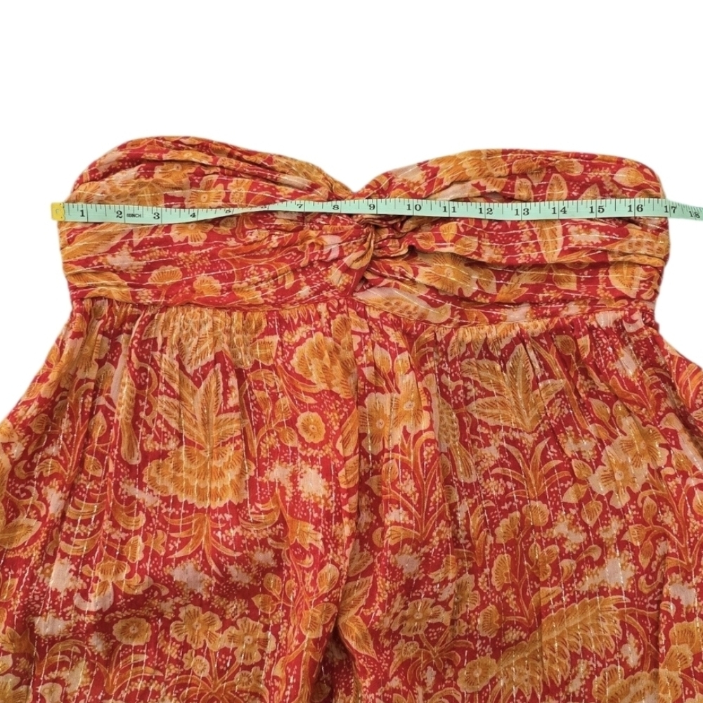 Anthropologie Harem Boho Strapless Orange & Red Jumpsuit. Size Medium - Picture 9 of 10